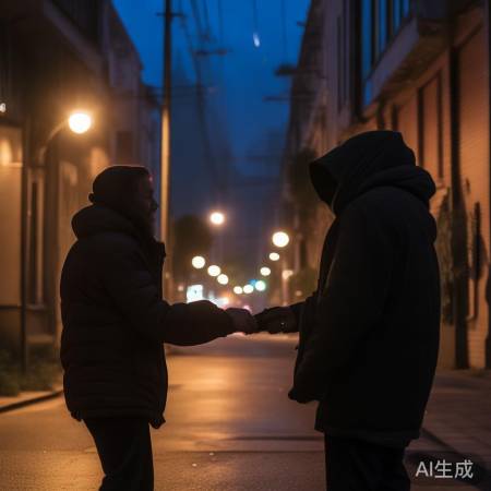 夜晚偶遇流浪汉，善意相赠。