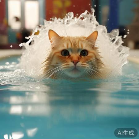 喵星模仿人游泳摆尾
