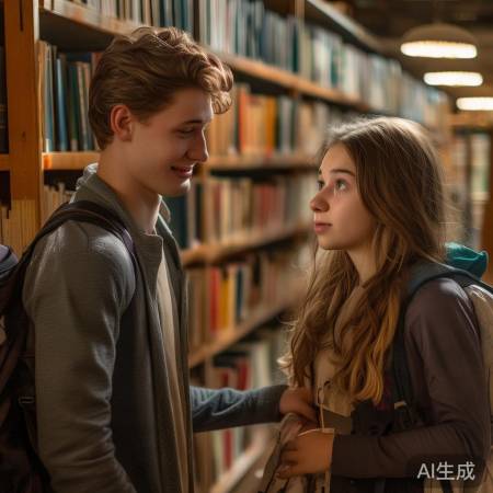 “图书馆偶遇，小杨帮小丽分担书