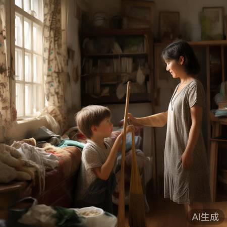 懂事男孩帮家分担