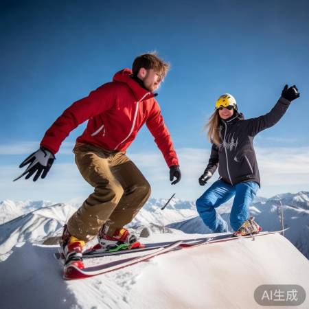 励志滑雪情侣，共度难关