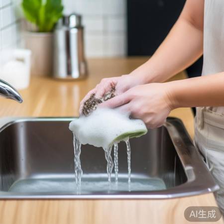 “油渍抹布，热水洗洁精”