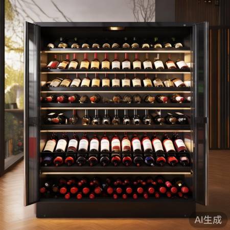 红酒柜，分类存放，光线明亮