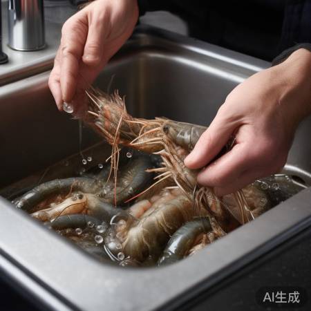 大虾泡净泥沙，保留虾线精华
