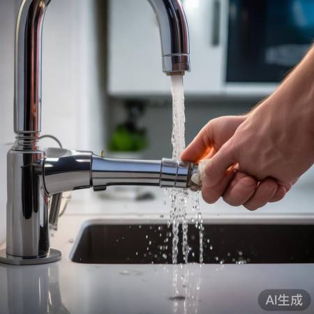 软管连接水龙头，水压适中