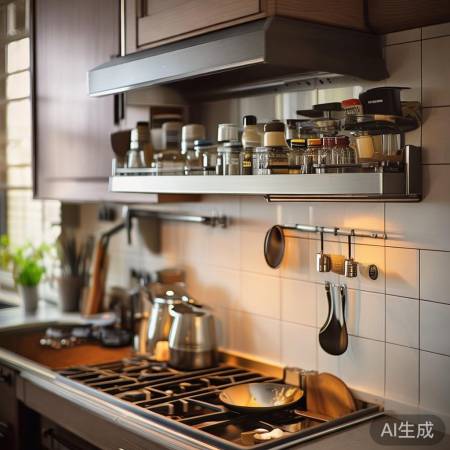 油烟机烟囱置物架,厨房死角变整