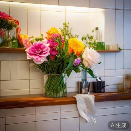 热水器旁花瓶,沐浴赏花心情好。