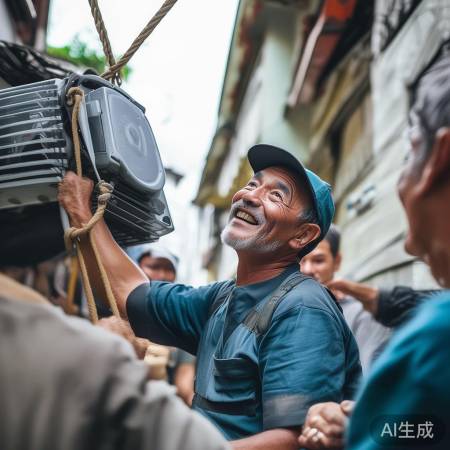 师傅一天安装空调成功